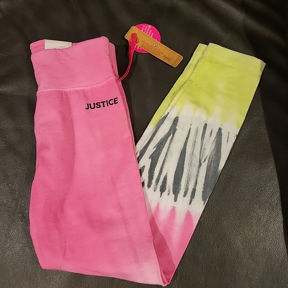 Girls Justice Small 7/8 Tie Dye Leggings NWT Pink Green Sports - Picture 1 of 10
